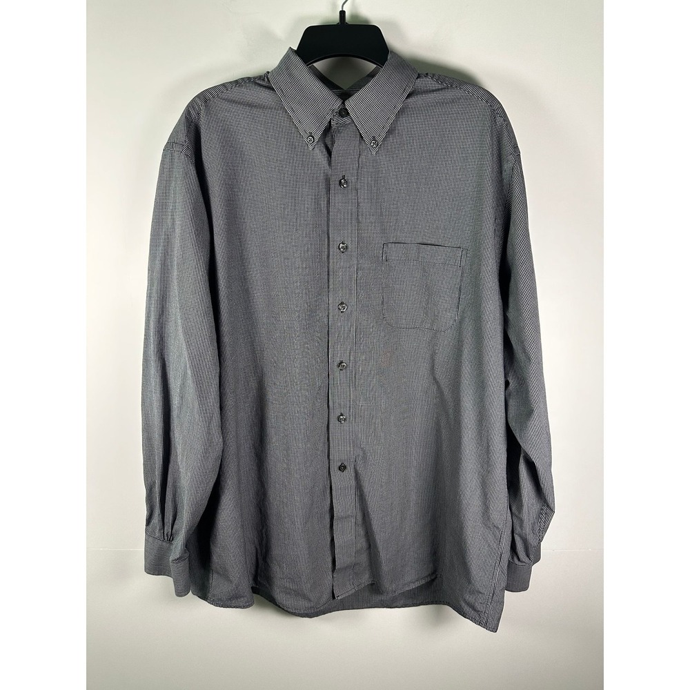 Brooks Brothers Dress Shirt Mens XL Button Down Long Sleeve Check Navy Cotton